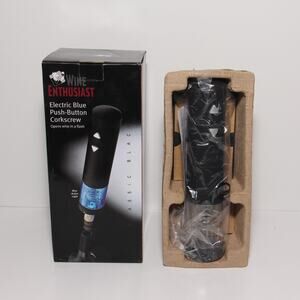 NEW Wine Enthusiast Electric Blue Push-Button Corkscrew Rechargeable
